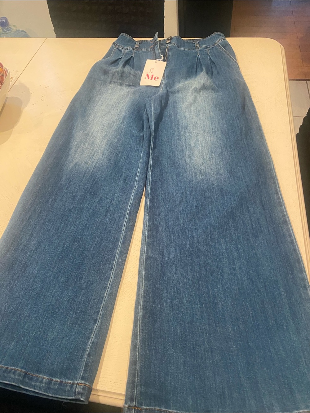 ME Makeover Essentials Wide-Leg Faded Blue Jeans